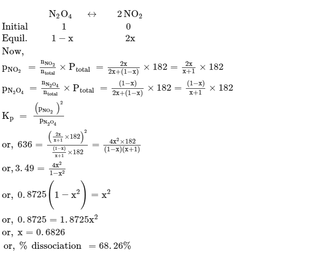 The equlibrium constant Kp for the reaction N2O4 ⇌ 2NO2 found to be 6 askIITians